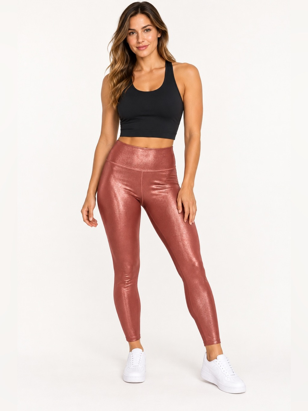 Nike Dri-FIT Women’s Metallic Rose Gold High-Rise Leggings Size L